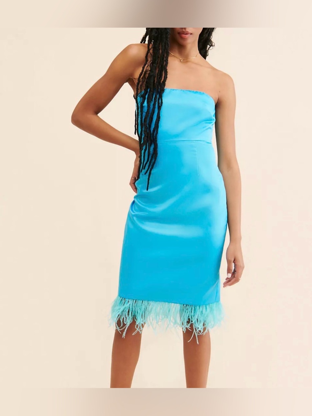 Anthropologie Camilyn Beth Sheila Mini Blue Ostrich trim Dress size 6